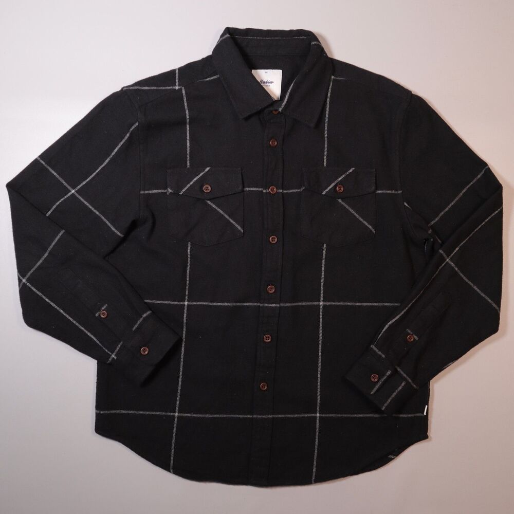 Katin Men Small S Black Plaid Flannel Shirt Long Sleeve Beach Cotton